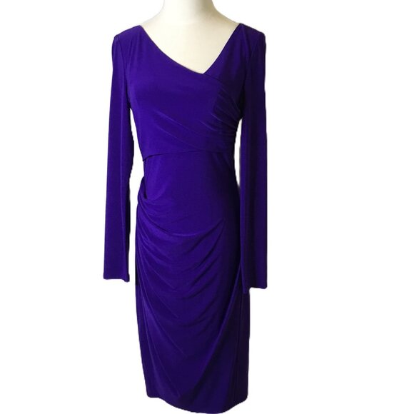 Ralph Lauren Purple Long Sleeve Gathered Sheath Dress Size 4 - Picture 1 of 6